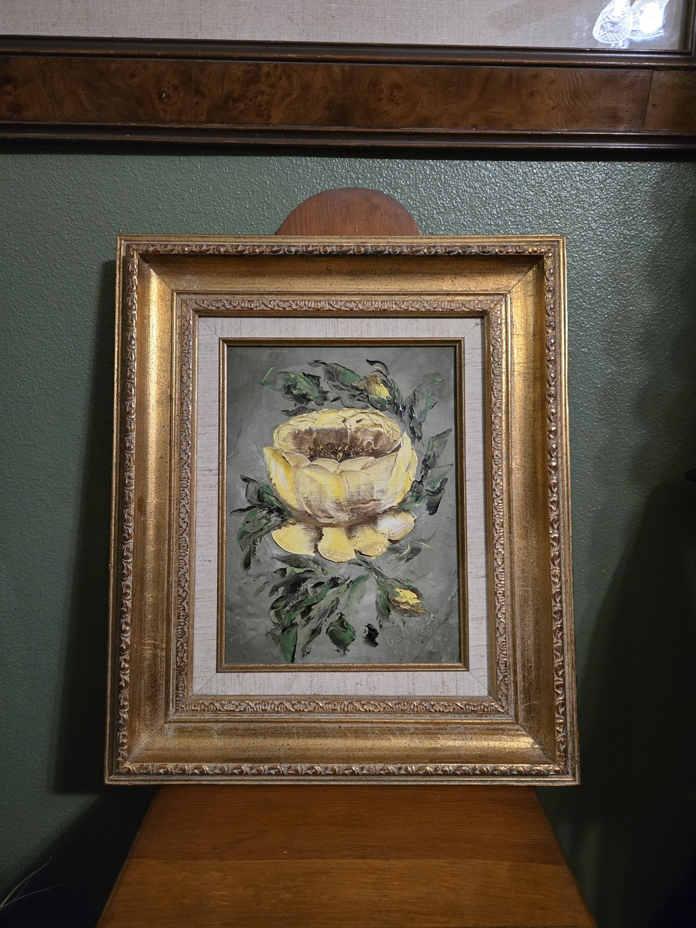Framed Yellow Rose Oil Painting 16x19
